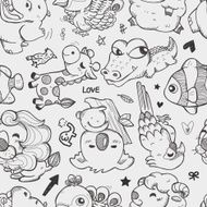 seamless doodle animal pattern N2