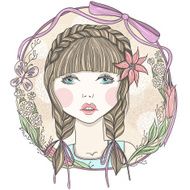 Pretty girl with flowers and butterfly element frame