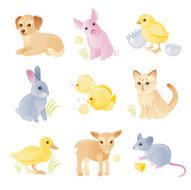 Young animals icon set