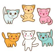 Set of kawaii cats with different facial expressions