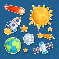 Cosmic icon set of solar system planets and celestial bodies
