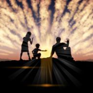 Father&#039;s Day background Father and children in the sunset N17