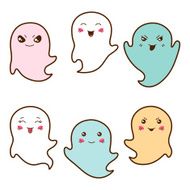 Set of kawaii ghosts with different facial expressions