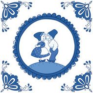 Dutch Delft blue tile with a kissing couple N3