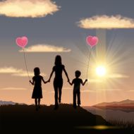 Mother&#039;s Day background Mother and children in the sunset N12