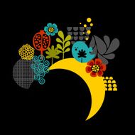 Night label with birds and flowers