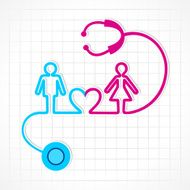 Stethoscope make male female and heart symbol