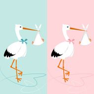 Baby shower invitation - stork with newborn