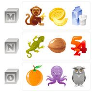 Alphabet letters M N O icon set