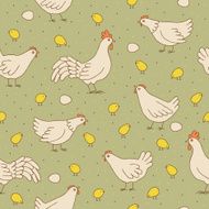 Seamless texture with cocks hens and chicks