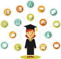 Graduates concept with young woman and education icons