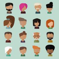 Vector people faces Icons set in Flat Style