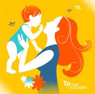 Beautiful silhouette of mother and baby in retro style N3