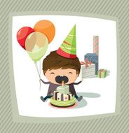 Birthday card with a boy holding balloon