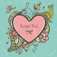 Floral doodle frame in the shape of heart