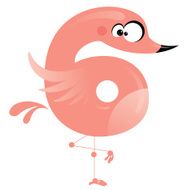 Number 6 cartoon funny pink flamingo