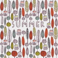 Card with trees and owls in summer