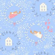 Seamless pattern with Christmas angels and homes N2