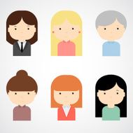 Set of colorful female faces icons Trendy flat style