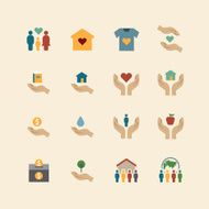 charity and donation silhouette colour icons flat design