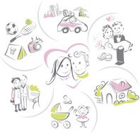 Family life of a couple funny vector illustrations