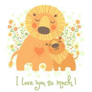 Happy Father&#039;s Day card Cute lion and cub N6