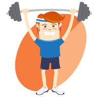 Hipster funny man lifting barbell Flat style N8