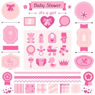 Girl baby shower set of elements for design