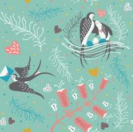 Seamless pattern with birds and floral elements