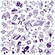 Crazy doodle school notebook mega set Vector illustration