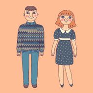 Drawn man and woman Young couple N3