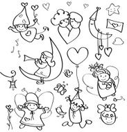 Vector silhouettes cute angels for design