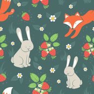 Rabbits and fox with seamless pattern N2