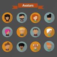 Vector people faces Icons set in Flat Style N2