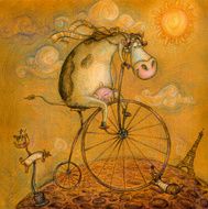 Cute cow on the bicycle