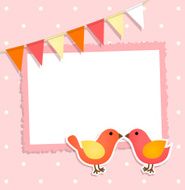 Holiday card with festive flags and birds