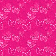 Romantic heart and butterfly vector seamless pattern