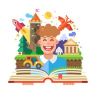 Imagination concept child with open book