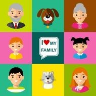 Set of family icons grandparents parents children cat dog N3