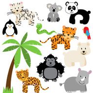 Vector Collection of Cute Zoo Jungle or Wild Animals