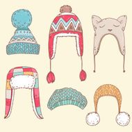 Cute vector winter hats set N2