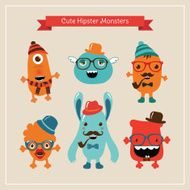 Vector Cute Retro Hipster Monsters Set N2