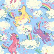 Rainbow unicorns in the clouds