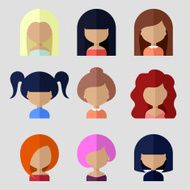 Set of Women Faces Icons in Flat Design N7