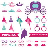 Princess Party set - photobooth props crown rings glasses