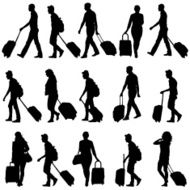 silhouettes travelers with suitcases