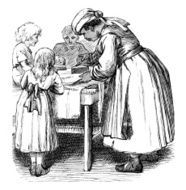 Victorian Afro-Caribbean woman doing the ironing with children