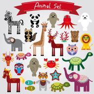 Set of funny cartoon animals on a white background vector N2