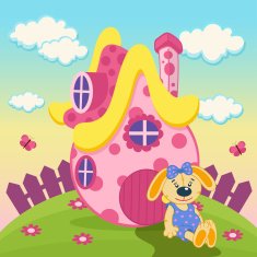 rabbit with a pink house