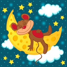 mouse sleeping on the moon in form of cheese